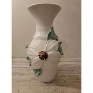 Kausalik 10" Art Pottery Vase with Applied Magnolia Flower 3D